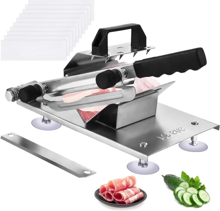 Snijmachine Vlees Bevroren Vlees Snijden Keuken Voorbereiding Variabele Dikte Instelling 30 cm Zilver en Zwart