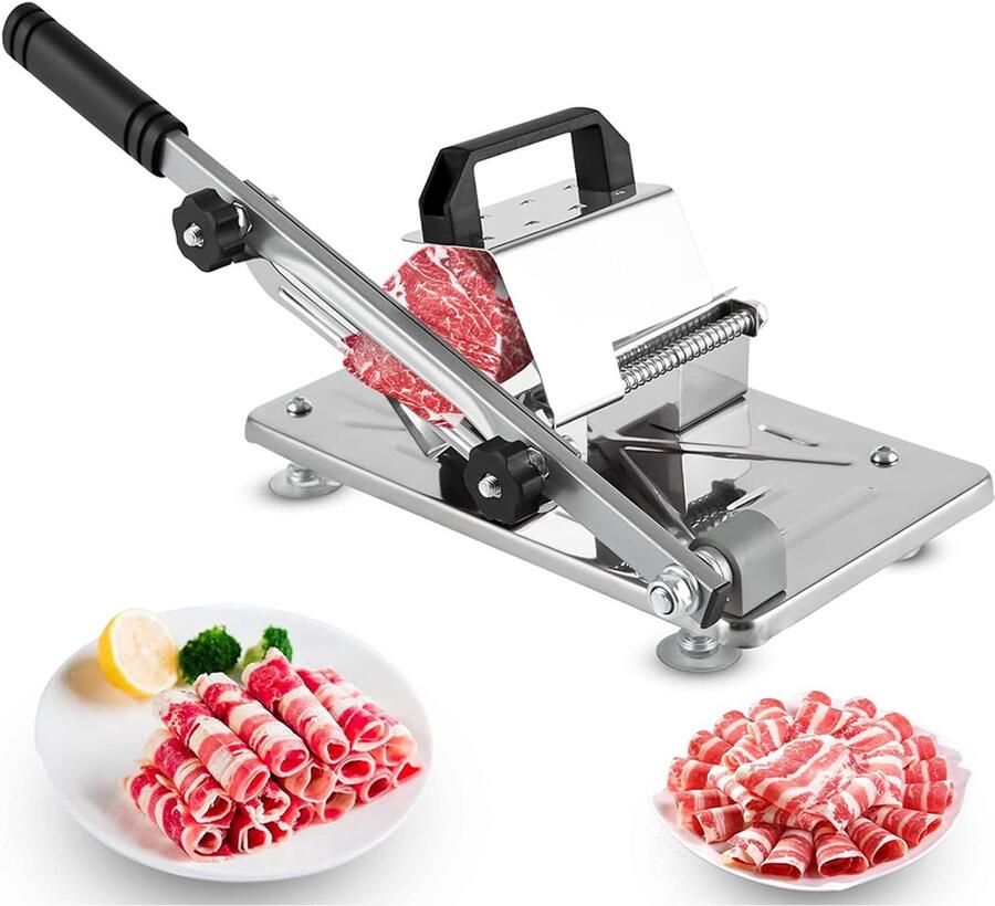 Vlees Snijmachine voor Thuis Snijmachine Vlees Handmatige Snijmachine RVS Instelbare Snijdikte voor het Snel Snijden van Bevroren Vlees Groenten enz - Foto 2
