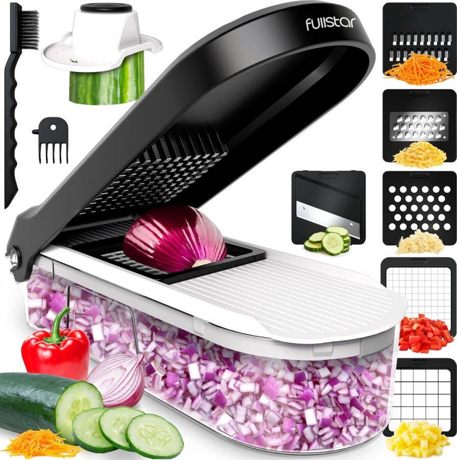 Snijmachine voor groenten groentesnijder handmatige groentensnijder voor uiensalades aardappelversnipperaar groentensnijder en hakmachine keukengereedschap en gadgets (6-in-1 compact wit)