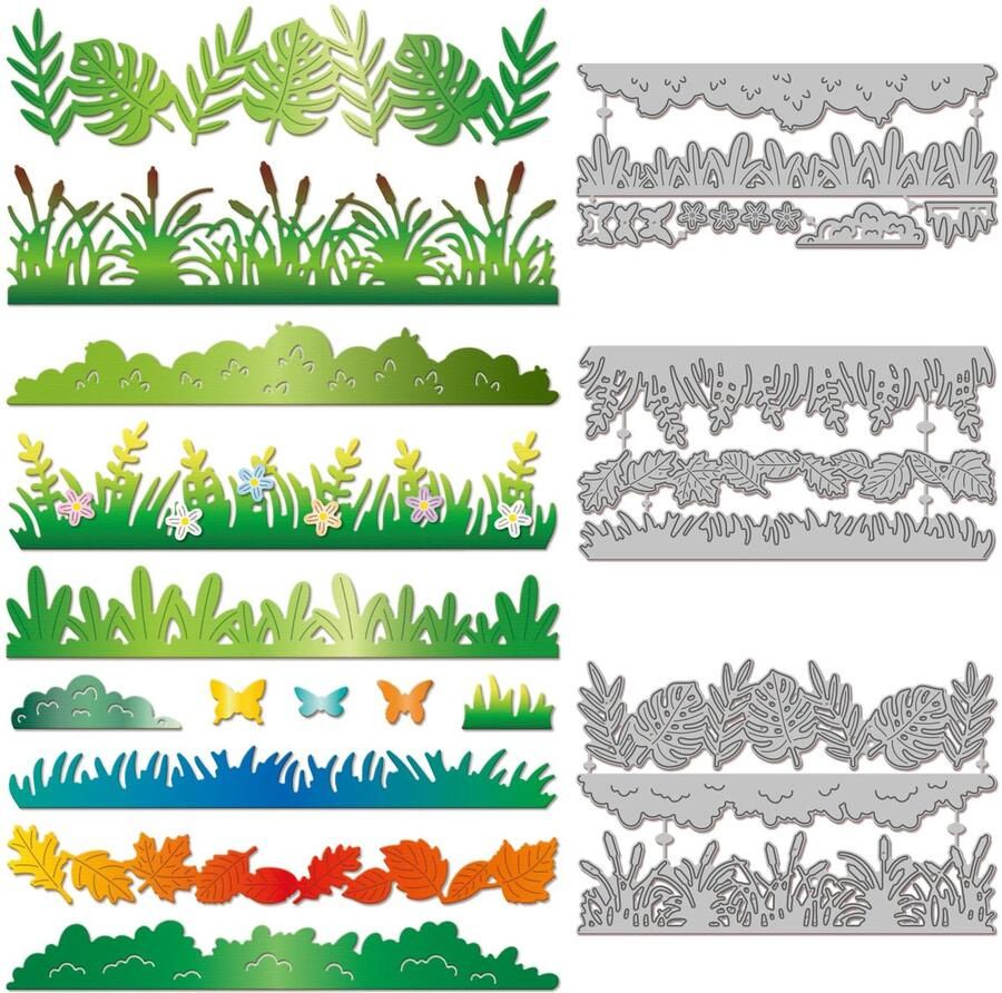 Snijmallen met Blad En Grasrand Bloemen En Vlinder Metalen Ponsen Plant Frame Ponsen En Embossing Sjablonen Voor Scrapbooking Ambachten Papierkaarten Maken
