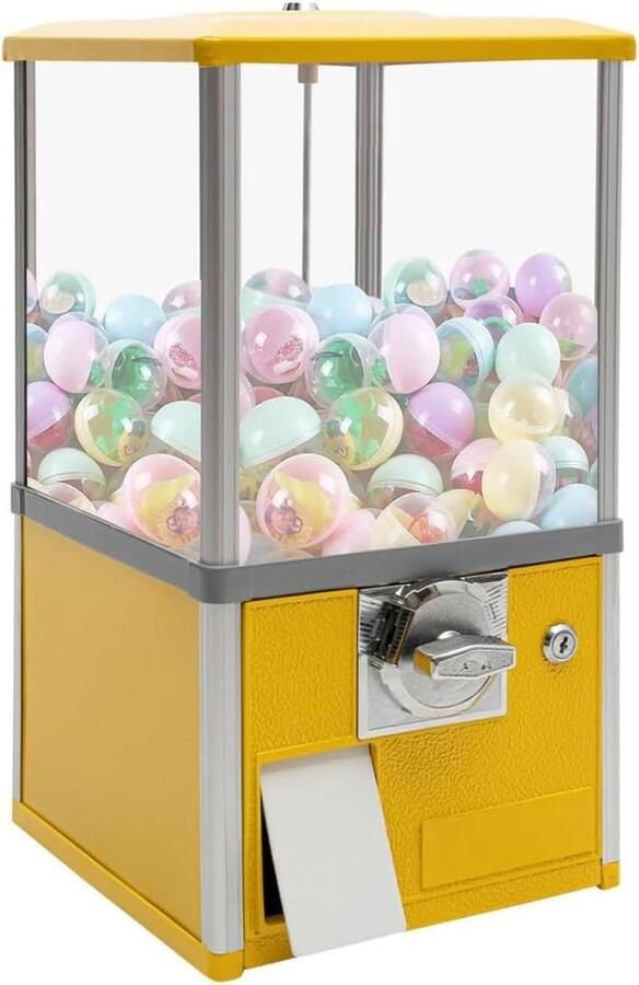 Snoepautomaat Kauwgombalsautomaat Speelgoedautomaat Capsules Verkopen Robuuste Aluminium Constructie 26x29x53CM Geel