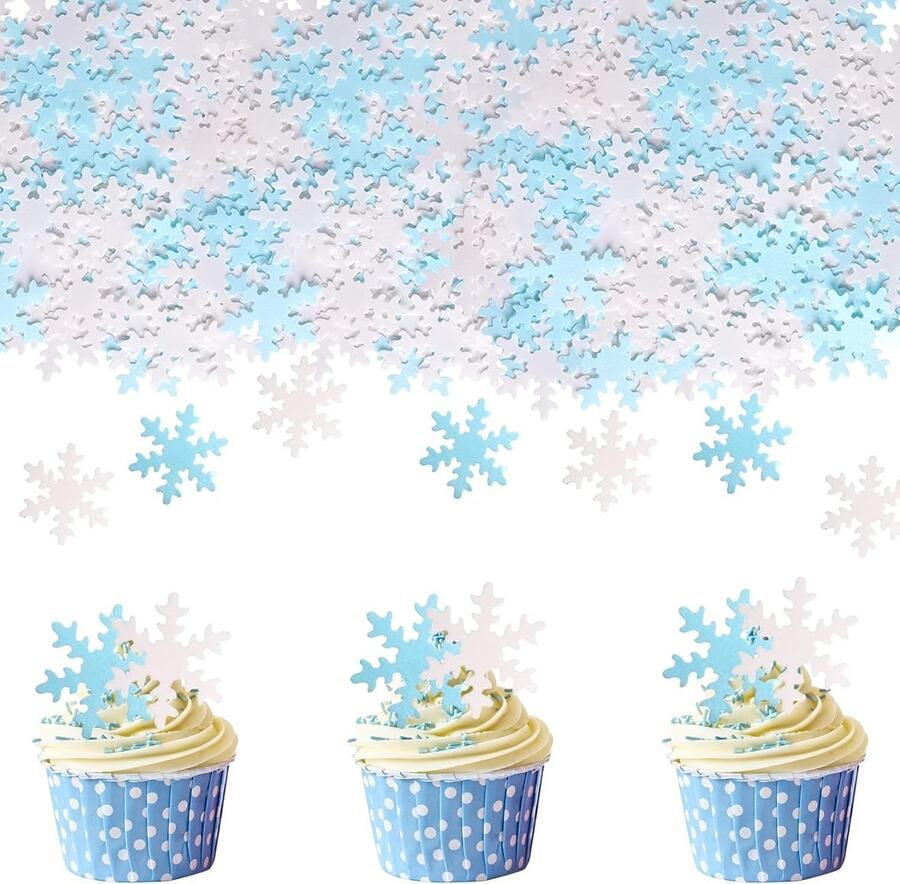 Snowflake Taartdecoratie voor Kerstmis eetbaar 50 stuks Frozen decoratie verjaardagstaart sneeuwvlokken decoratie taart eetpapier cupcaketoppers