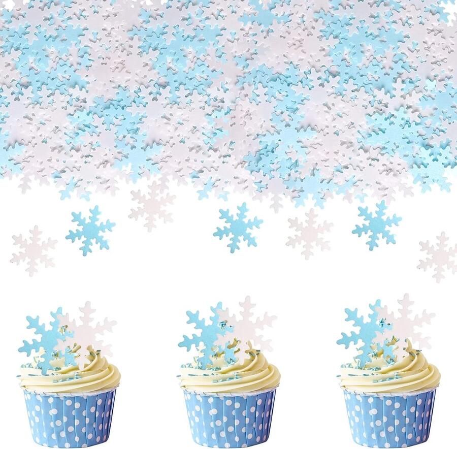 Snowflake Taartdecoratie voor Kerstmis eetbaar 50 stuks Frozen decoratie verjaardagstaart sneeuwvlokken decoratie taart eetpapier cupcaketoppers