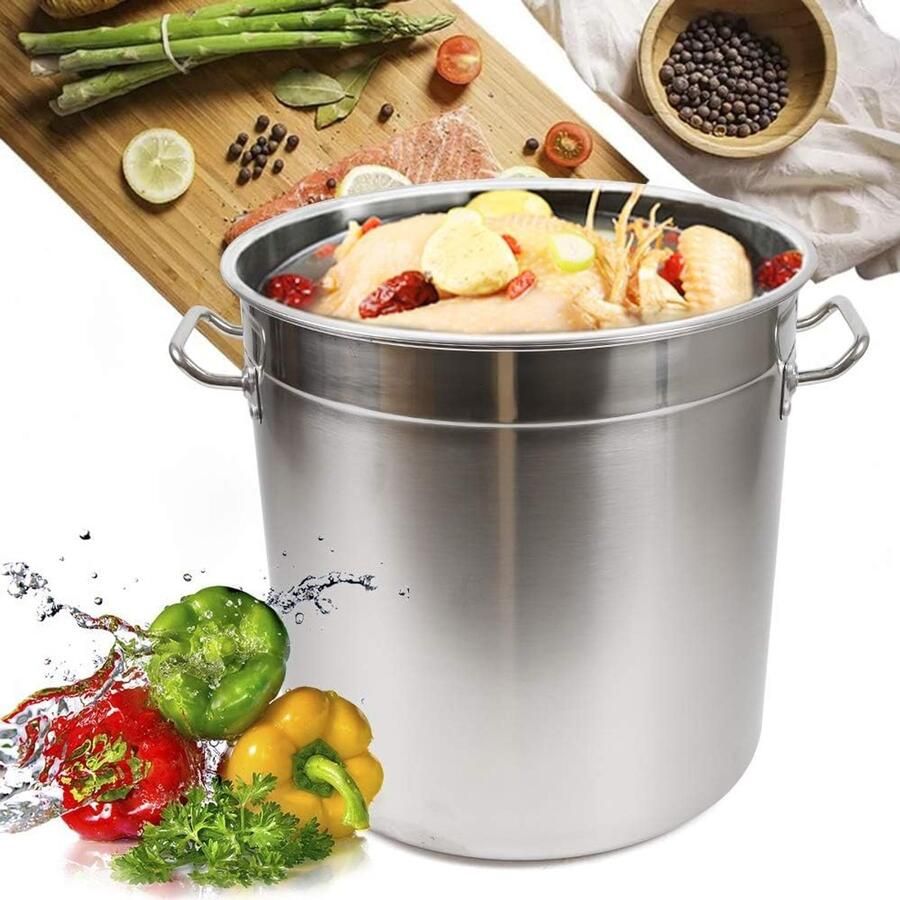 Soepketel RVS Stoofpan Grote Maaltijden Koken Houdt Warmte Vast 35 Liter Zilver