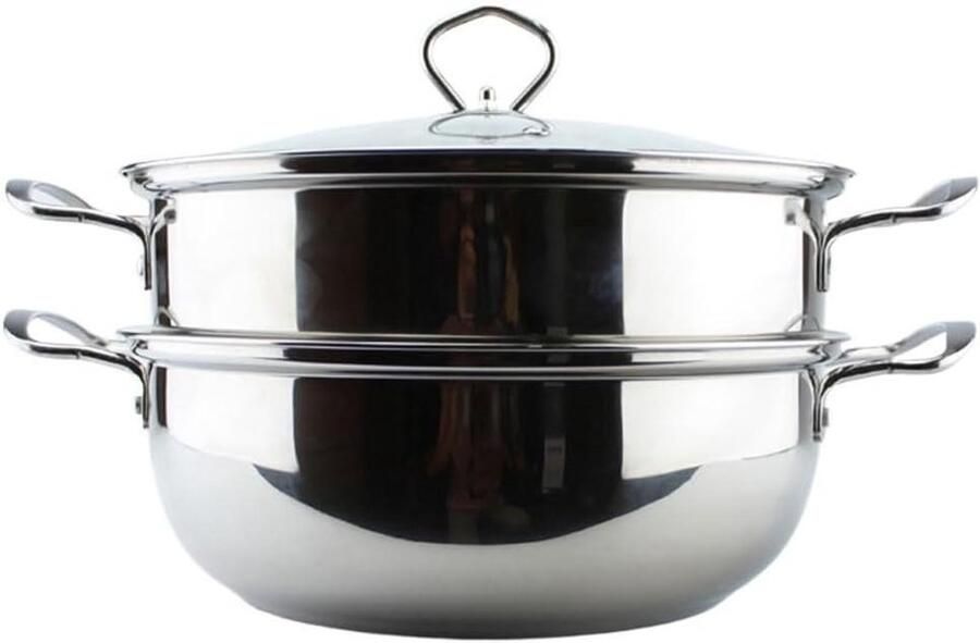 Soepkoker Roestvrij Staal Stoompan Dubbele Laag Gezond Koken Anti-aanbak Bodem 23x19cm Zilver