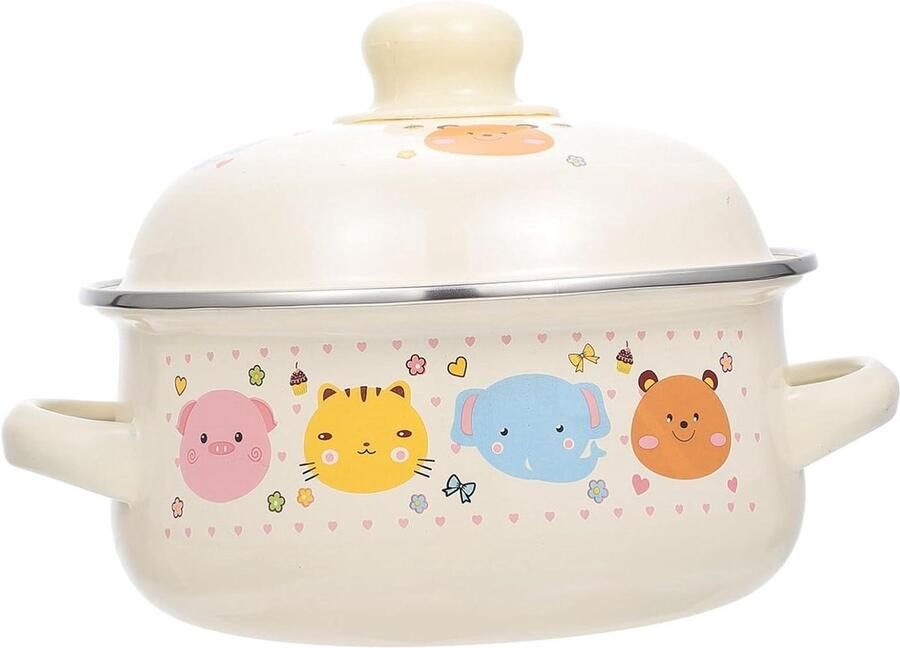 Soeppan Emaille Stoofpot Pan Thuis Koken Dubbele Oor Handvat 20 x 16 x 8 CM Beige