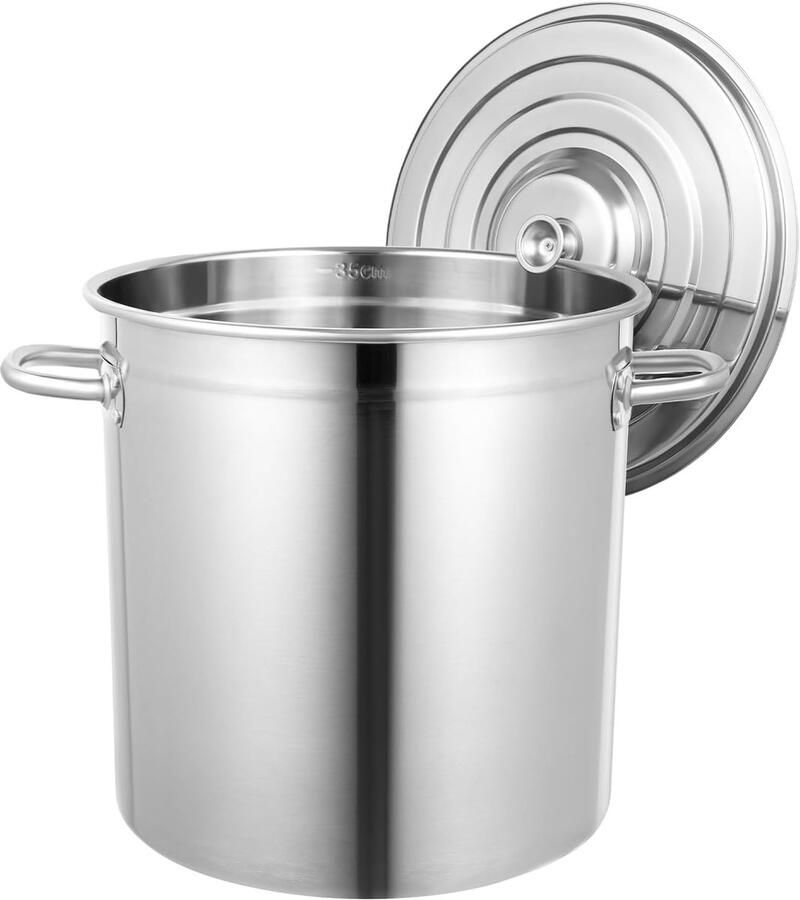 Soeppan met Deksel Grote Ketel Grote Porties Koken Houdt Gerechten Warm 35 Liter Zilver