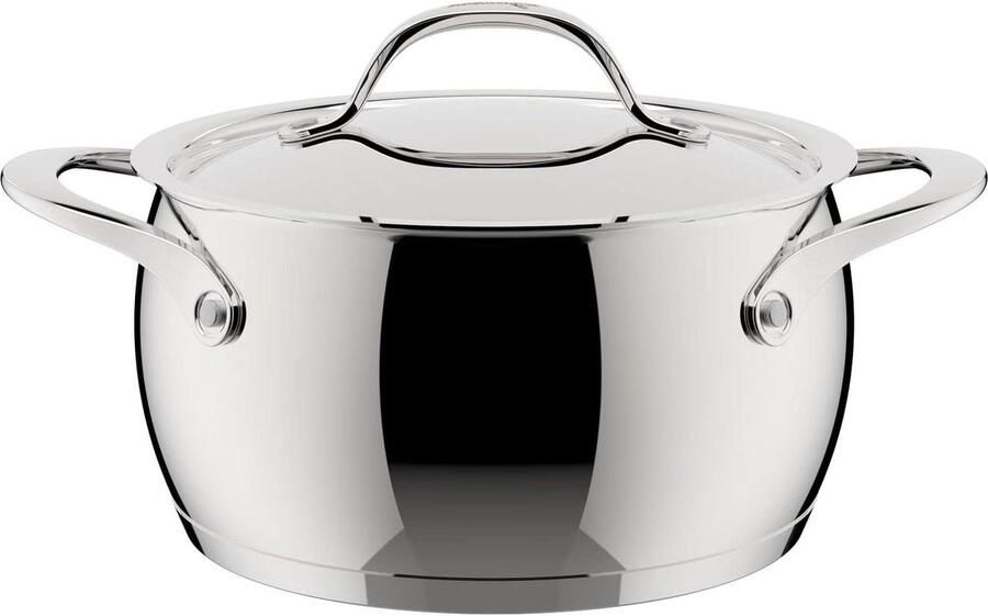 Soeppan met deksel Kasserol RVS Koken en serveren Lagotherm bodem 20 cm diameter Zilverkleurig