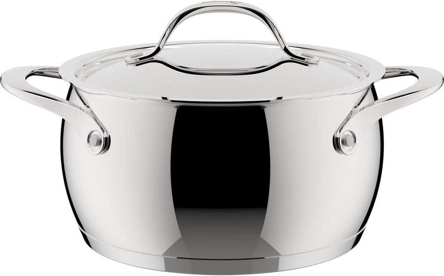 Soeppan met deksel Kasserol RVS Lekker Koken Lagotherm bodem 20 cm diameter Zilverkleurig