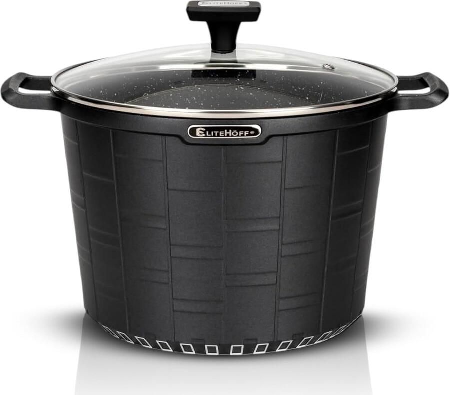 Soeppan met deksel Kookpan Aluminium Gezond Koken Granieten Antiaanbaklaag 6.5 L Ø 24 cm Zwart
