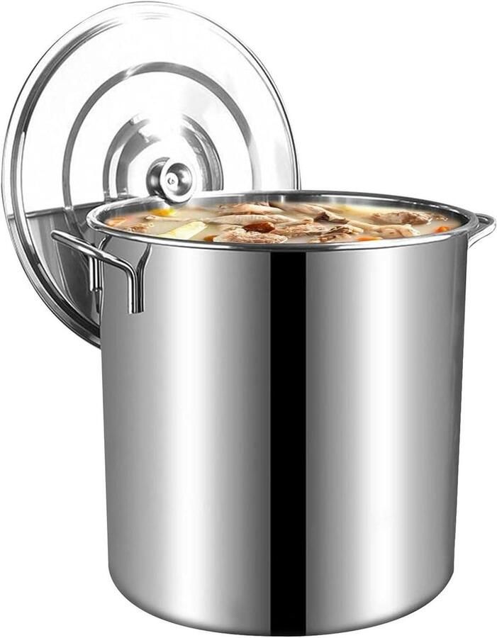 Soeppan met Deksel Kookpan Emmer Grote Maaltijden Maken Gelijkmatige Warmteverdeling 6L Zilverkleurig