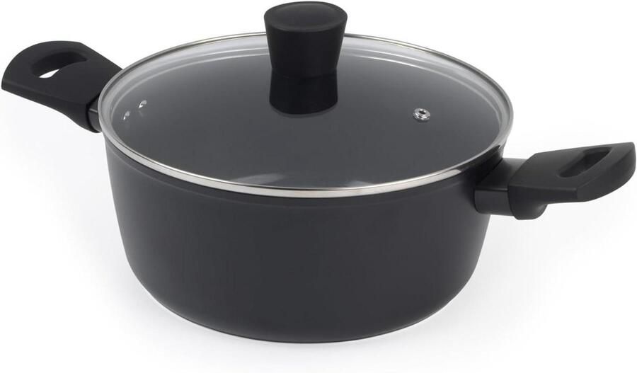 Soeppan Met Deksel Kookpan Stoofpan Gezond Koken Temperatuur Indicator 24 cm 4.2 Liter Zwart