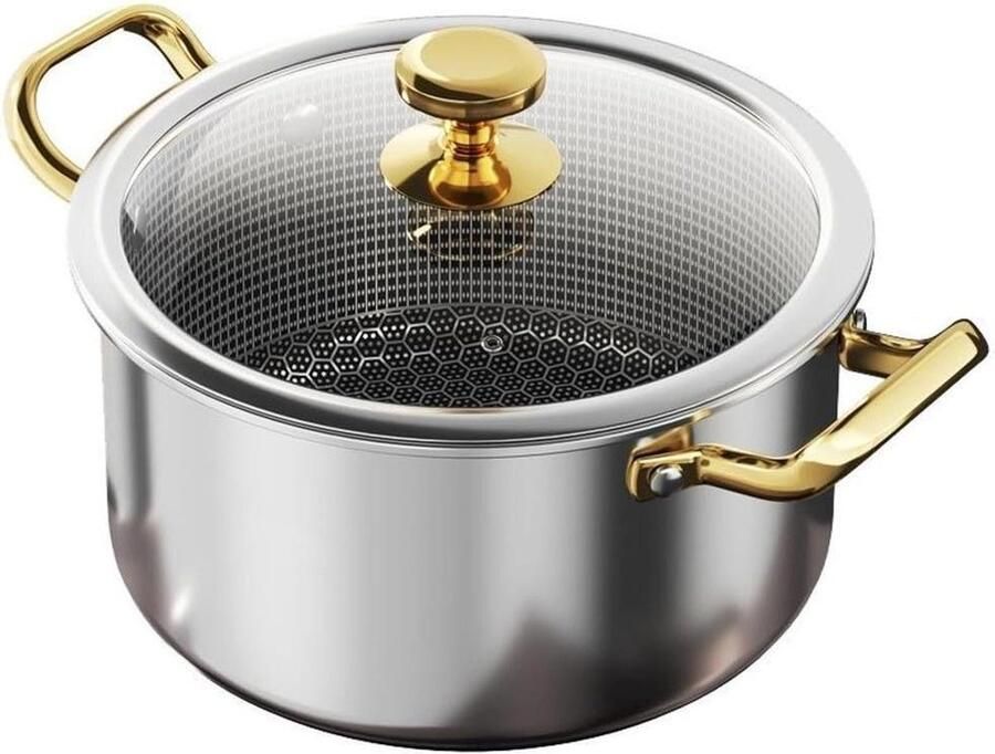 Soeppan met Deksel Kookpan Stoofpan Veelzijdig Koken Honingraat Anti-aanbak 28 cm Zilver