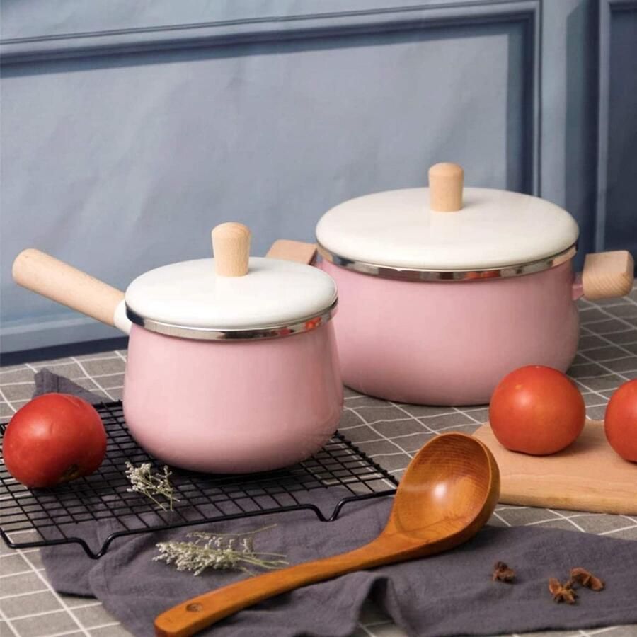 Soeppan met Deksel Melkpan Stoofpan Thuis Koken Non-stick Emaille N.v.t. Roze