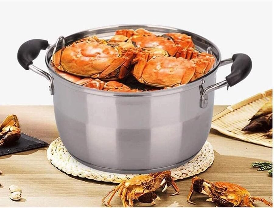 Soeppan met deksel Stoompan RVS Gezond koken Stoommandje inclusief 34 cm Zilver
