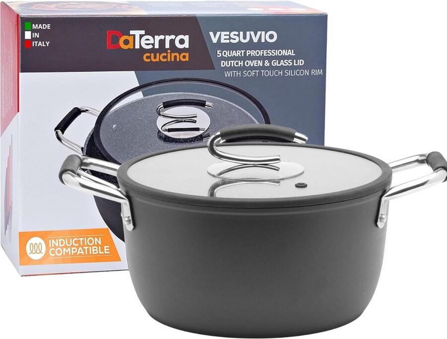 Soeppan met deksel Voorraadpot Dutch Oven Langzaam Garen Niet-giftige keramische coating 5 liter inhoud Zwart