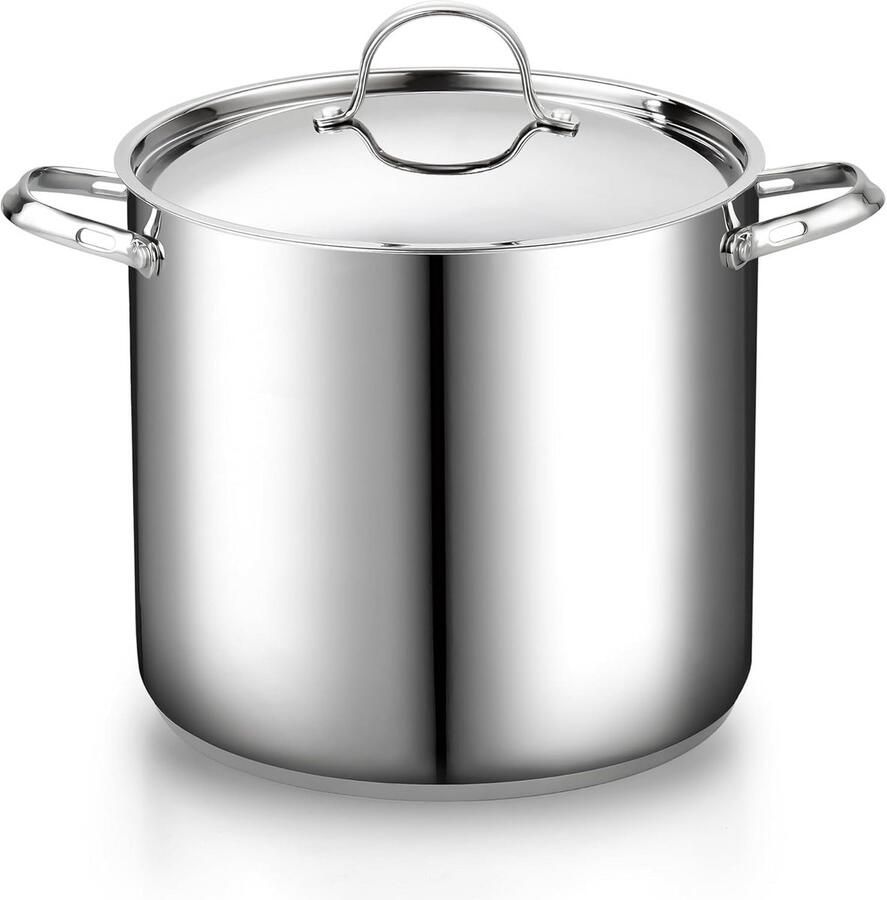 Soeppan met deksel Voorraadpot RVS Grote maaltijden koken Gelijkmatige warmteverdeling 16 Quart Zilver