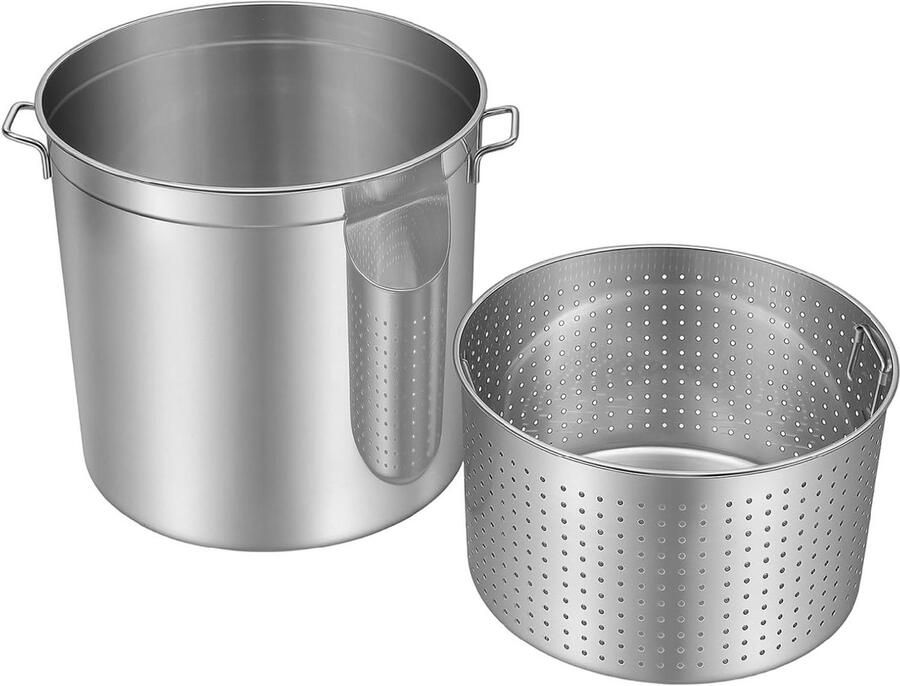Soeppan met mand Grote kookpan Stoofpan Grote hoeveelheden koken Verdikt roestvrij staal 100 liter Zilver