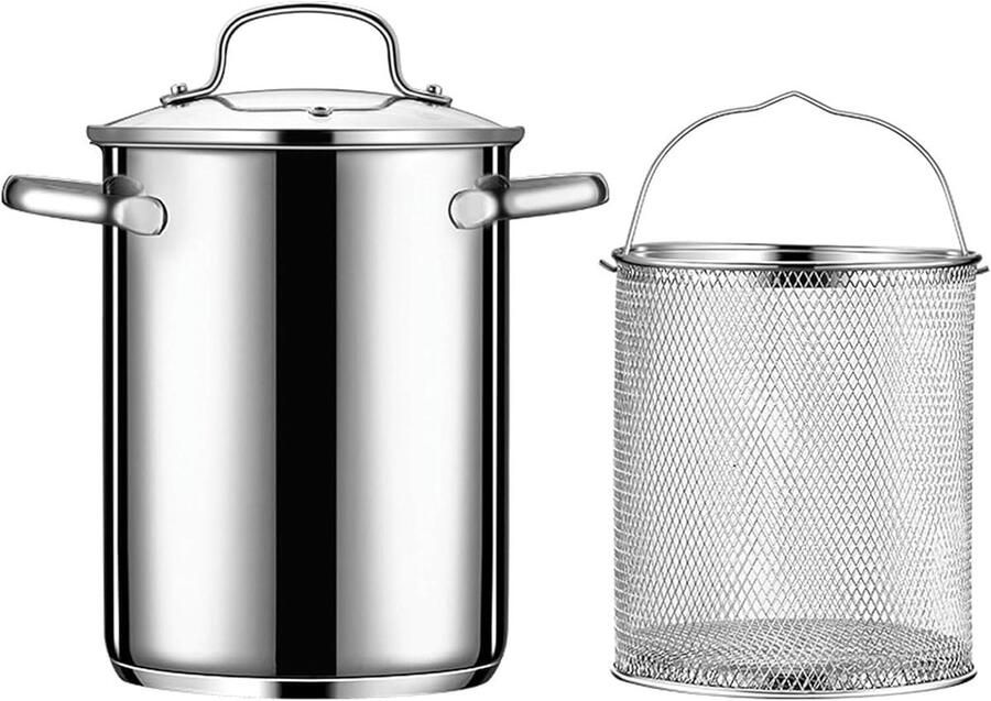 Kookpot met mand Stoompan Groenten Gezond Koken Roestvrij staal 4 Liter Zilverkleurig