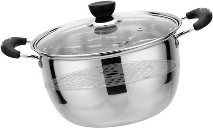 Soeppan met Stoomblad Mini kookpot Koken en stomen Roestvrij staal 20 cm diameter Zilverkleurig