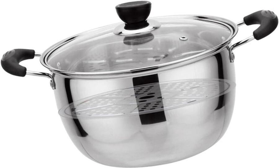 Soeppan met Stoomblad Kookpan Stoofpan Koken en Stomen Roestvrij Staal 20 cm Diameter Zilver
