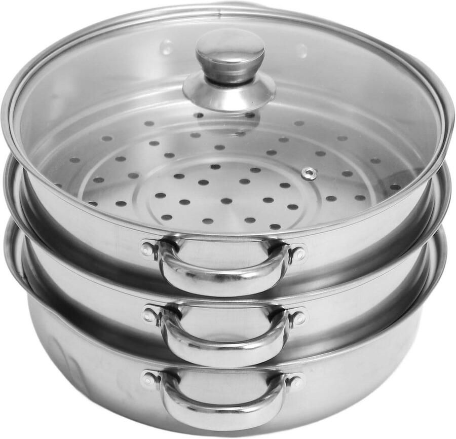 Soeppan met Stoominzet Stoompan Stoofpan Gezond Koken Verdikt Composiet Bodem 27 cm Zilver