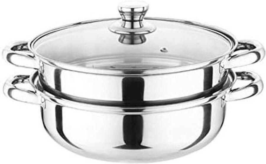 Soeppan met stoommandje Kook- en stoompan Voedsel stomen Tweelaags RVS 28 cm Zilver
