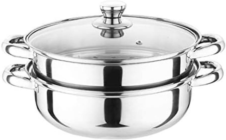 Soeppan met Stoommandje Kookpan Stoompan Voedsel Stomen Tweelaags RVS 28 cm Zilver