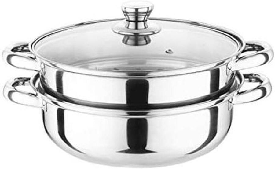 Soeppan met stoommandje Tweelaagse kookpan Gezond koken Roestvrij staal isolatielaag 28cm Zilver