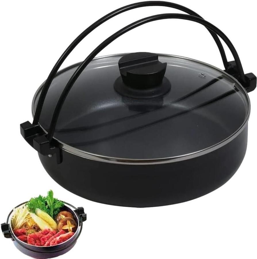 Soeppan Nabe pan Hot pot Gezellig koken Speciaal voor inductie 26 cm diameter Zwart