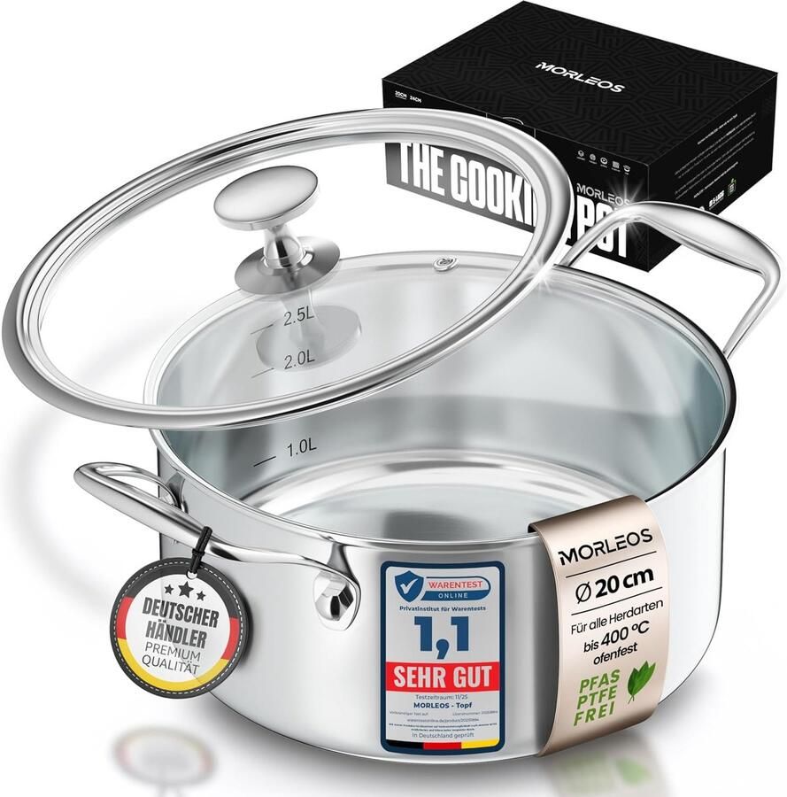 Soeppan Roestvrij Staal Kookpan Sauspan Energiezuinig Koken 5-laags Aluminium Kern Ø 20 cm 3 L Zilver