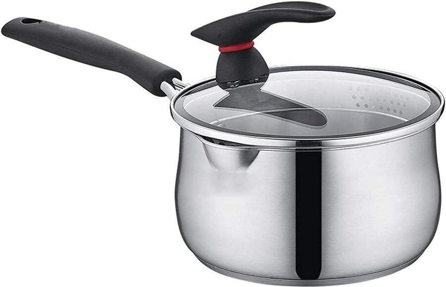 Soeppan Roestvrij Staal Melkpan Kookpan Koken op Inductie Gelijkmatige Warmteverdeling 16 cm Zilver