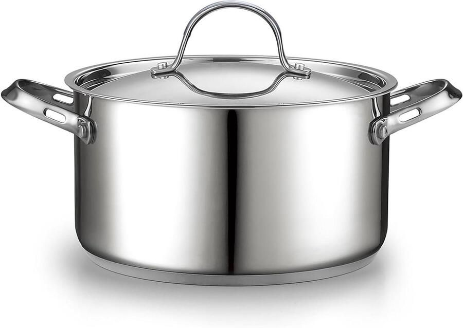 Soeppan RVS Kookpan Stoofpan Langzaam Koken Gelaagde Bodem 6 Liter Zilver