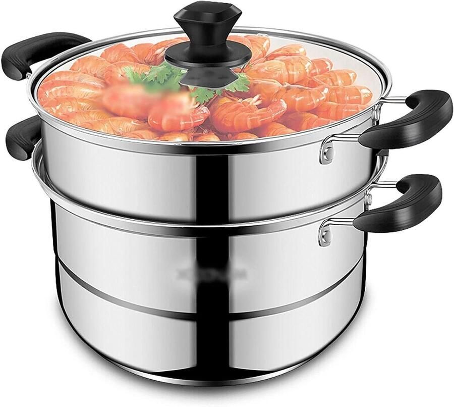 Soeppan Stoomboot Stoofpan Dubbele Bodem Gezond Koken Roestvrij Staal 26 cm Zilverkleurig