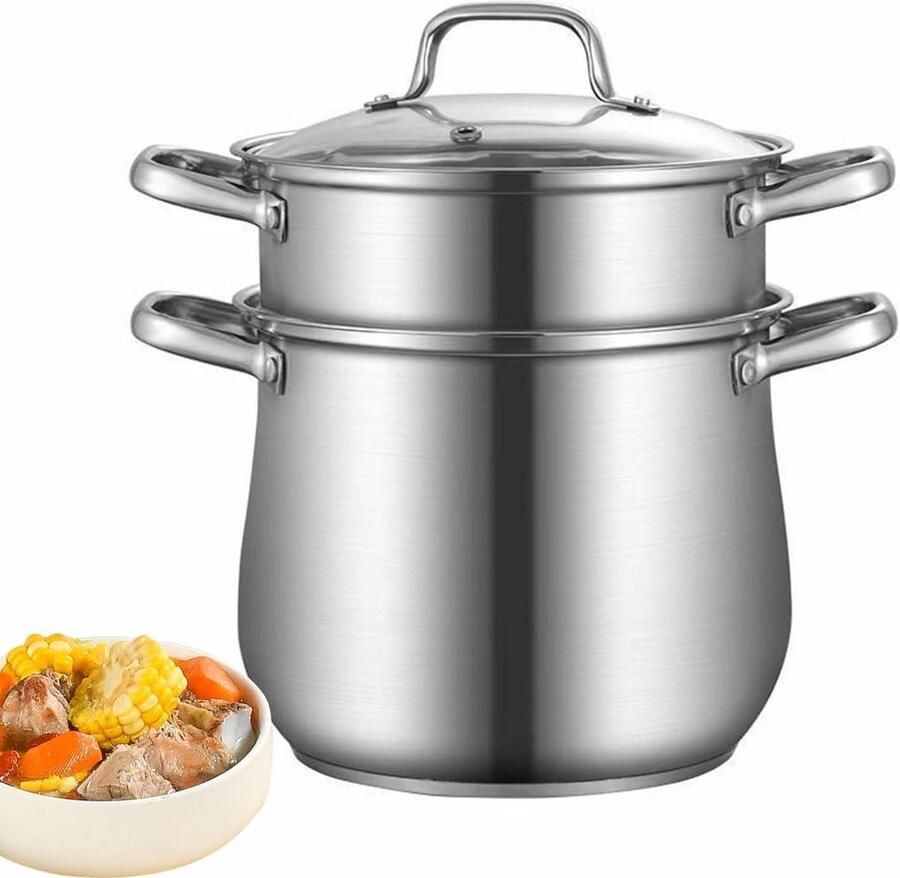 Soeppot Steamer Stoompan Multifunctioneel Gezond Koken Stevig Handvat 9.2 Liter Zilver