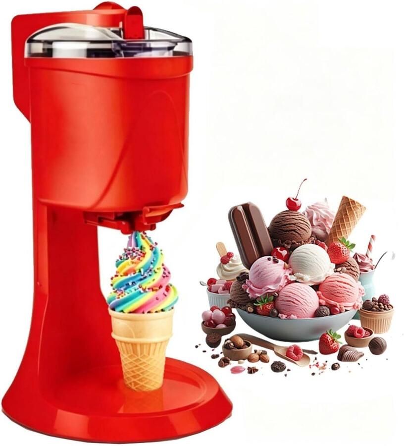 Softijsmachine Dessertmaker IJs Zelf Desserts Maken Roestvrij Staal Messen 1000 ml Rood