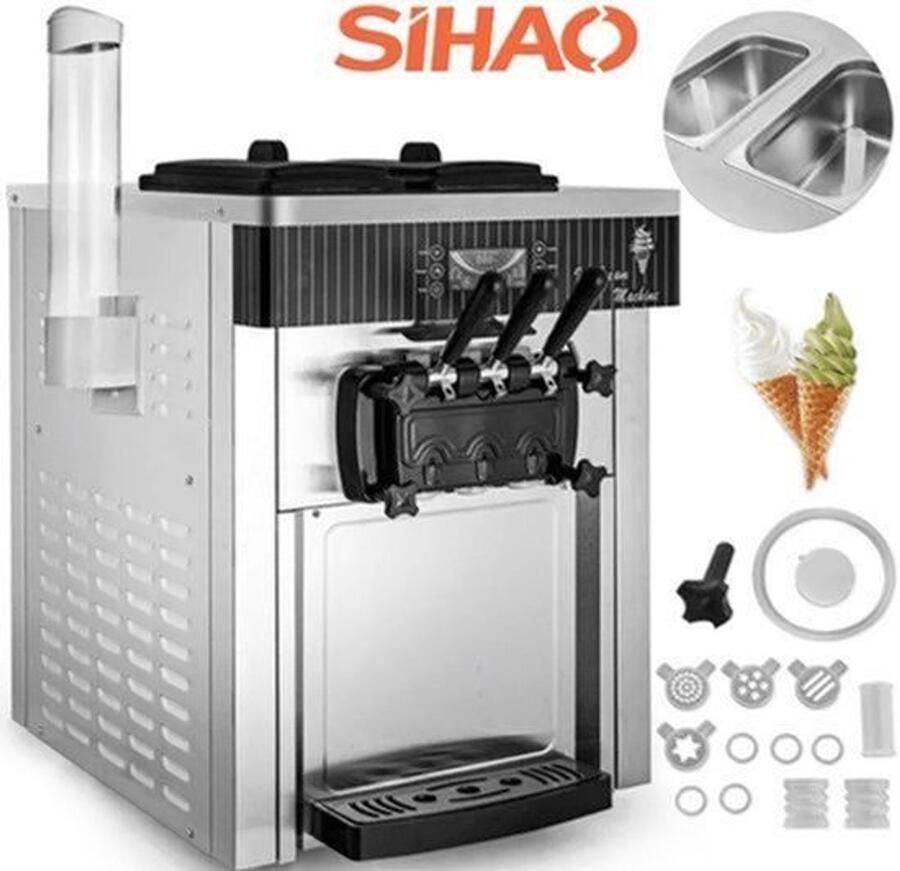 Softijsmachine Professioneel 2200 W Vermogen 2x 6 L RVS Trechter 3 Smaken Horeca IJsapparaat