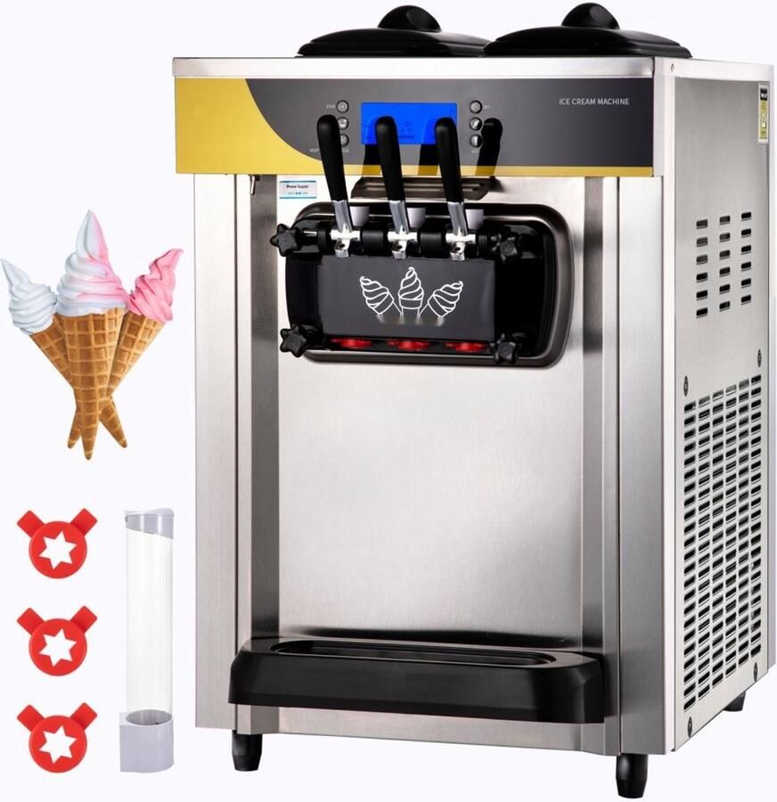 Softijsmachine Tafelmodel 3 Smaken Vermogen 2200 W Opbrengst 22-30 L uur LCD-scherm Horeca