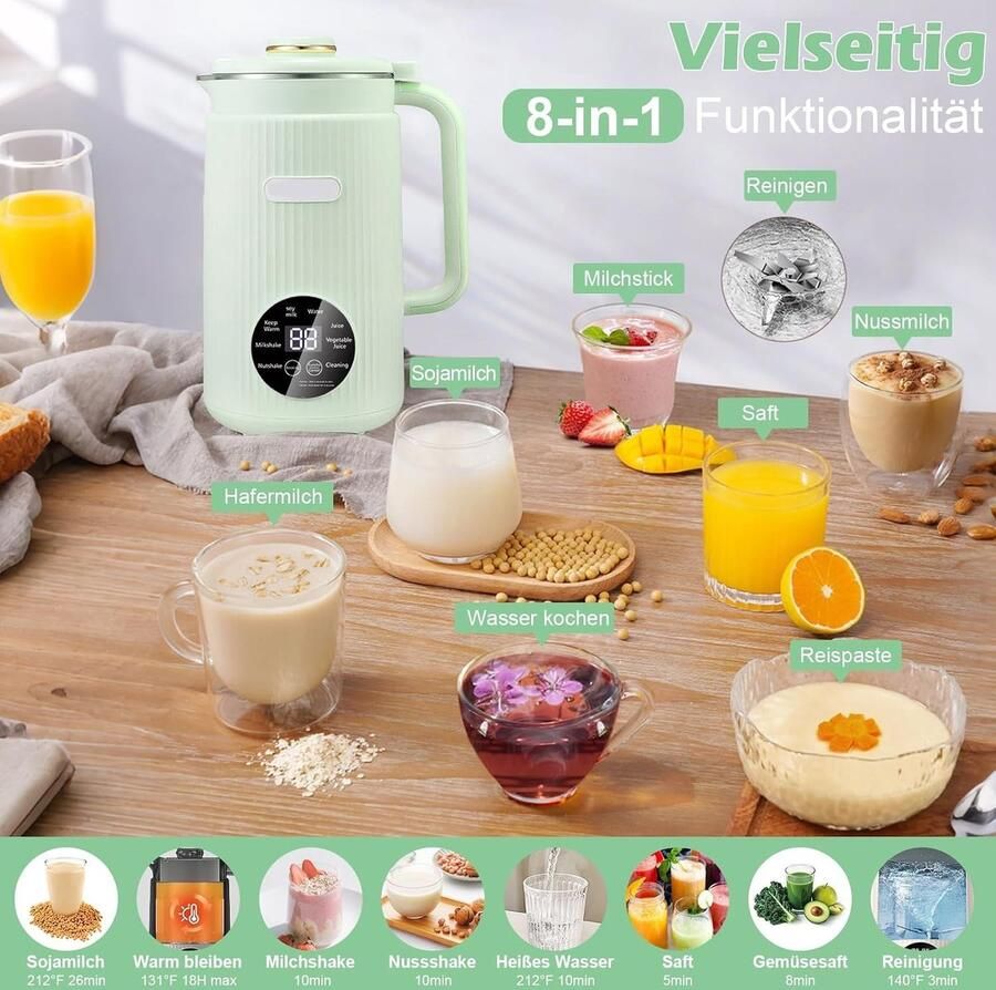 Sojamelkmachine Groen 1200 ml Automatische Notenmelkmaker met 12 Messen Voor Gezinnen