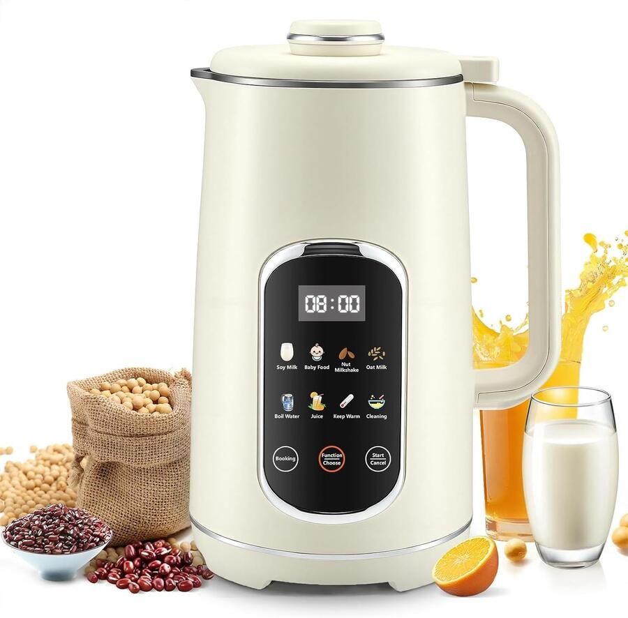 Sojamelkmachine Wit 1200 ml Automatische Hazelnootmachine met LED-display en Warmhoudfunctie Voor Zelfgemaakte Plantenmelk