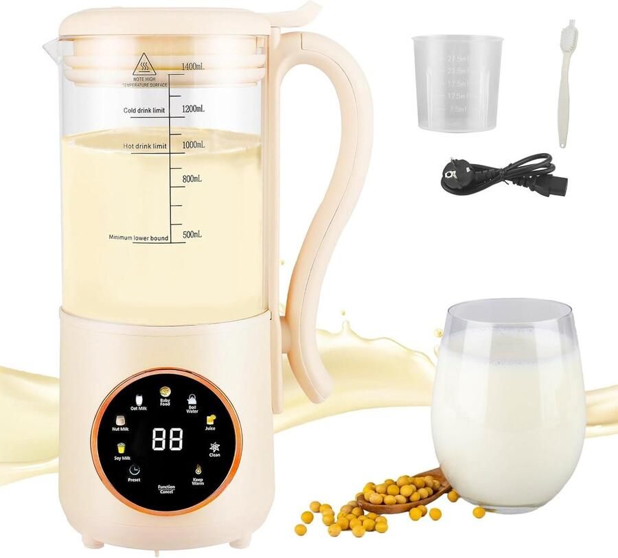 Sojamelkmaker 1400 ml 16 messen 9 functies Perfecte plantaardige melk ShopVlot