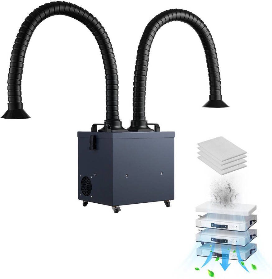 Soldeerdampafzuiger met Dubbele Slangen 275 W Dampafzuiger met 4-Traps Filtersysteem en 10 Regelbare Snelheden 380 m³ u Afzuiging voor Solderen Lasergraveren