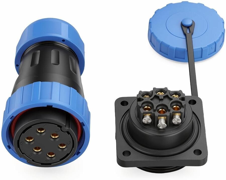 Soldeervrije mannelijke vrouwelijke IP68 waterdichte connector 2-9 pins voeding elektrische schroef-krimpkabelconnectoren (vierkant omgekeerd 6-pins 25A)