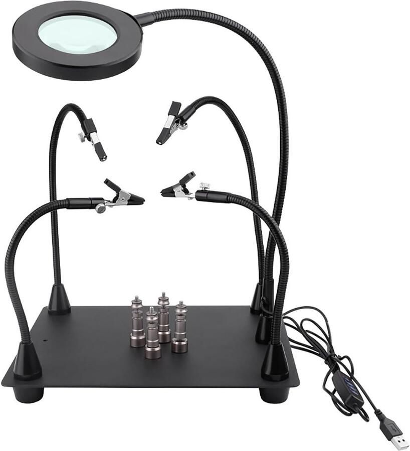 Solderen derde hand solderen van derden met 6 x led-vergrotingslamp extra handlastafel met 4 flexibele armen geschikt voor solderen sieraden maken doe-het-zelf handwerk