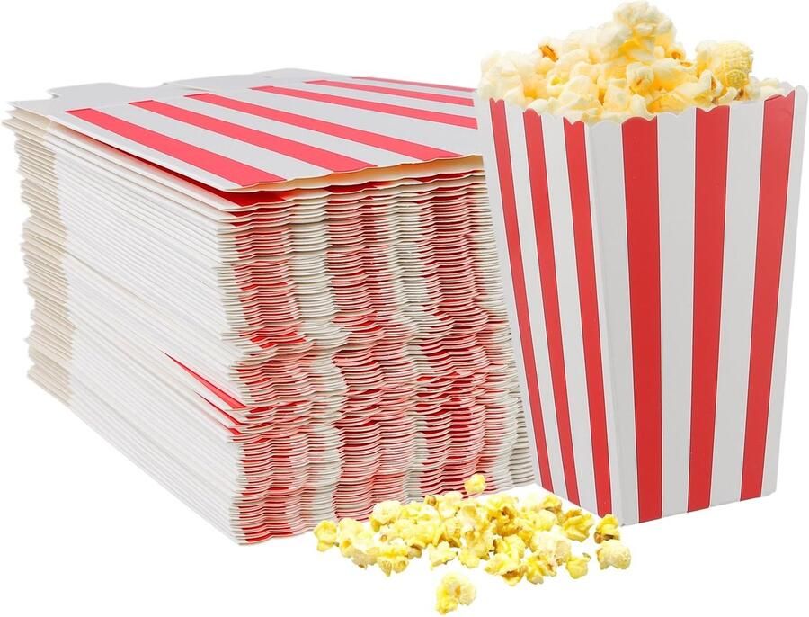 Solidchoice 150 stuks Popcornzakjes Rood-wit Retro Design voor Snacks en Filmavond