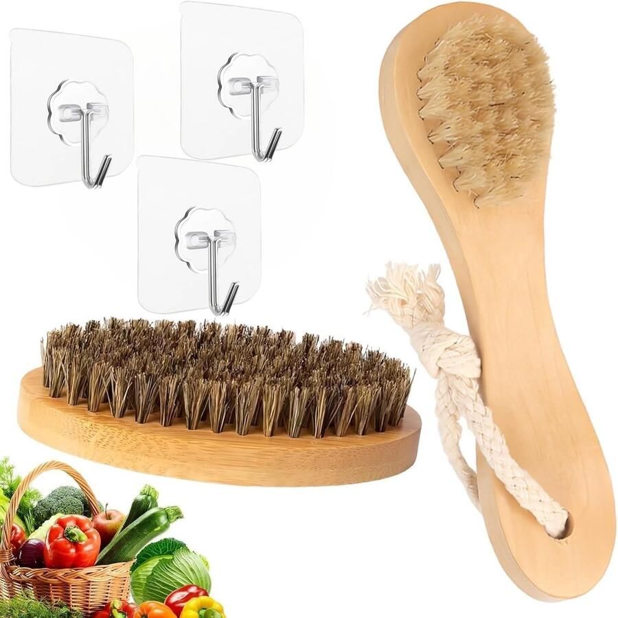 Solidchoice 2-delige Groenteborstel Set Ergonomische Handgreep voor Groenten en Fruit