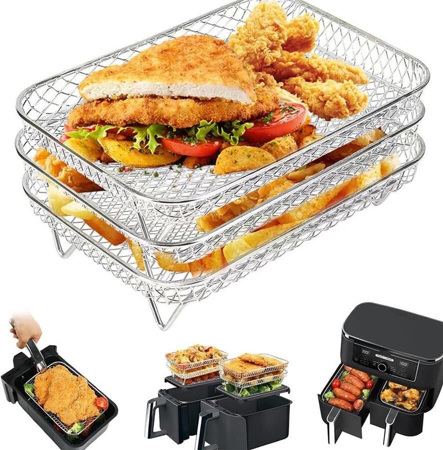 Solidchoice 3 Laags Air Fryer Rack voor Dubbele Airfryer