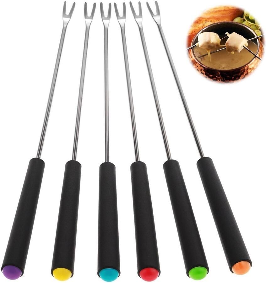 Solidchoice 6 Stuks Fondue Stokken van RVS voor Veilig Fondueën