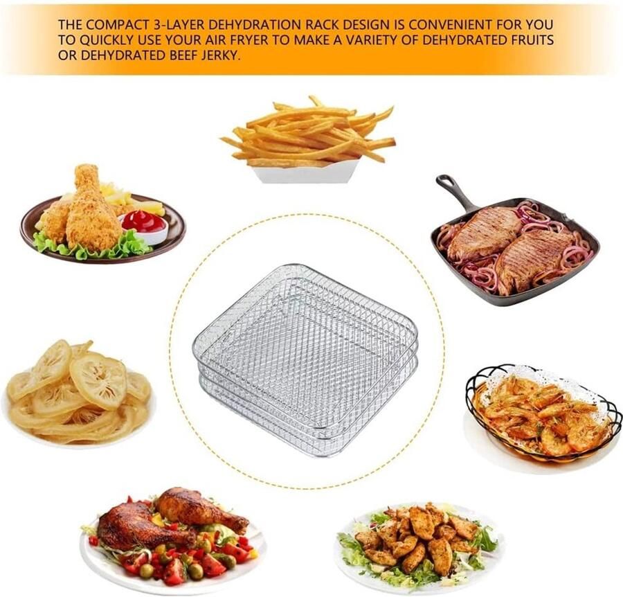 Solidchoice- Air Fryer Rek Stapelbaar Roestvrij Staal Grillrooster Accessoires voor Luchtfriteuse Compatibel met Foodi 8L 20 x 19 x 9 cm - Foto 1