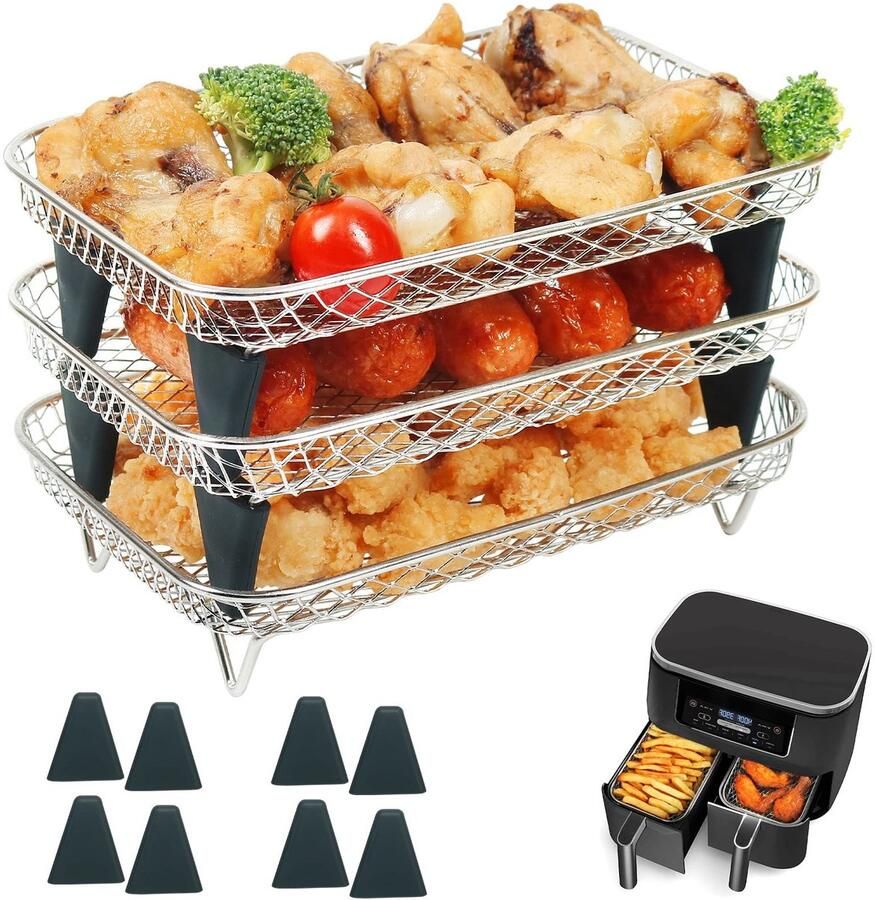 Solidchoice Airfryer Rack voor Dubbele Mand 3 Lagen Roestvrij Staal